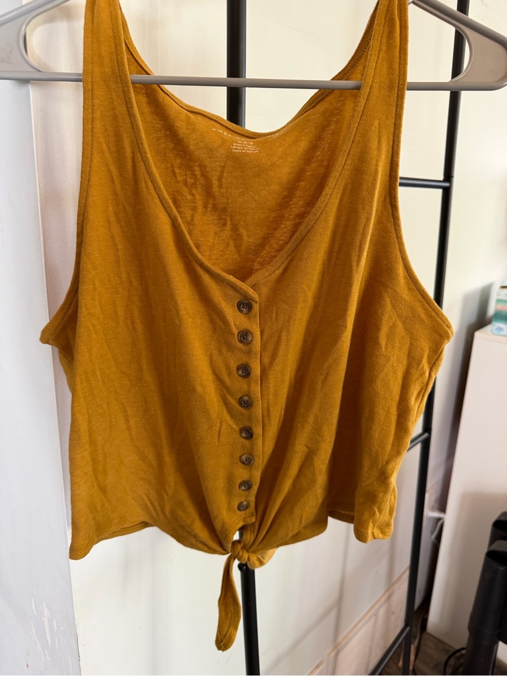 American Eagle Outfitters Mustard Button-Front Tie Tank